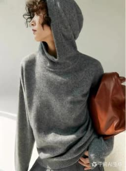 Women's Grey Hooded Cashmere Pullover Sweater High-Grade Winter Top for Autumn And Winter Season