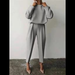 Autumn And Winter Elegant Womens Solid Color Sets Casual O Neck Pullover Tops And Long PantsLadies Fashion Loose Outfits