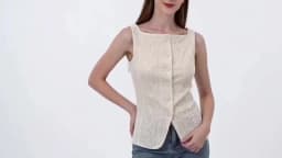 Women's Summer Sleeveless Geometric Texture Single Breasted Casual Shirt
