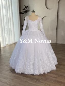 Real Photo 2027 New Bead Crystal White Long Sleeve Lace Bottom Vintage Wedding Dresses For Brides Plus Size Maxi Beautiful Dress