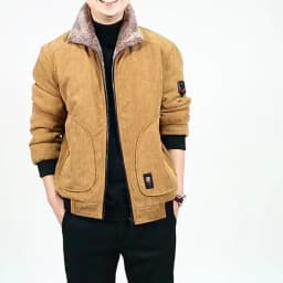 Treesolo Male Thermal Windbreaker Plus Size Men's Warm Winter Corduroy Jackets and Coats Fur Collar Winter Casual Jacket Outwear