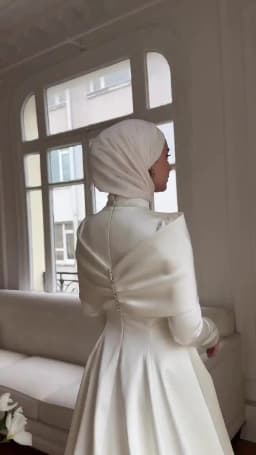 KUXA Customized Muslim Elegant Wedding Dresses A-Line Floor-Length Full Sleeves Buttons Pleated فساتين طويلة 2026
