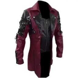 New Steampunk Men's Gothic Trench Coat Leather Jacket Punk Style Biker Jacke Autumn Winter Motocycle Jacket