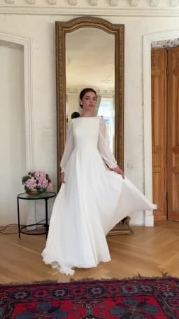 Eightale Boho Wedding Dress Customized O-Neck Long Sleeves White Ivory A-Line Chiffon Muslim Bridal Gown Vestido De Noiva