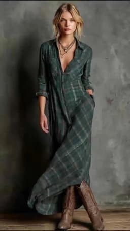 Retro Plaid Print Button Lapel Shirt Long Dresses Woman Spring Sexy High Waist Pocket Party Dress Long Sleeve Loose Autumn Dress