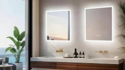 LUVODI Illuminated Bathroom Makeup Mirror,Modern Wall Mounted Bathroom Vanity Mirror Lighted Makeup Mirror with Three Colors Temperature,Fogless,Waterproof IP44