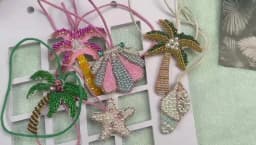 New Coconut Tree Applique Patch Crystal Starfish Sequin Handmade Beaded Clothing Sew On Patches Hanging Rope Keyring Bag Pendant