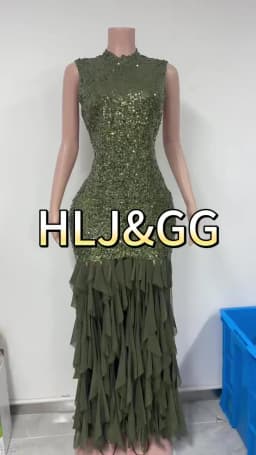 HLJ Sexy Sequin Patchwork Bodycon Dresses for Woman Mesh Shining Sleeveless Ruffle Dress Female Party Clubwear Vestidos 2025 New