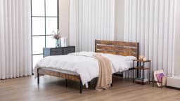 JHK Queen Size Metal Platform Bed Frame with Headboard and Footboard with 800LBS Sturdy Wooden Slats Support For Bed Room Home