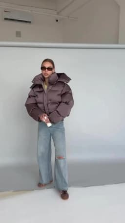 Solid Hooded Cropped Puffer Jacket Women Stand Collar Snap Button Loose Long Sleeve Jackets 2026 Winter Casual Warm Padded Coat