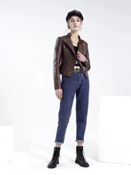 Spring Autumn Leather Jacket Women Slim Fit Motor Biker PU Leather Short Coat Stand Collar Ladies Zipper Outerwear
