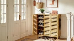2 Or 3 Doors Bamboo Shoe Storage Cabinet 5 Tiered Shelves Organizer Rack for Entryways Hallways with Ventilated Slatted