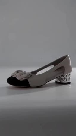 Women's New Spring/Summer Genuine Leather Square Toe Flower Breathable Hollow Middle Heel Color Blocked Single Shoe