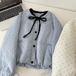 SINGREINY Polka Dot Cotton-Padded Short Jacket Korean Lace Up Drawstring Pocket 2026 Winter Ladies Preppy Style Warm Thick Coat