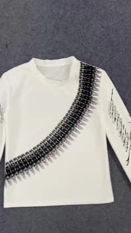 Street Loose Print Pullover Waffle Long Sleeved T-Shirt Men's American Casual Round Neck Top