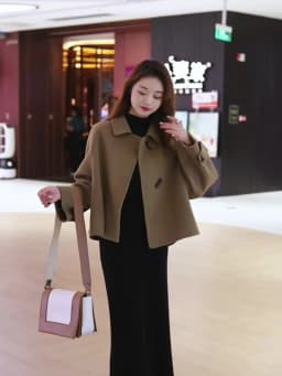 100% Merino Pure Wool Handmade Double-Sided Cloth Chic Coat Women's Short Oxhorn Button Heavy Coat High Street Elegant Top