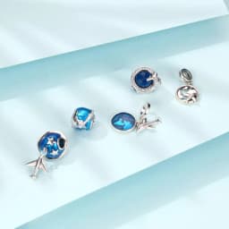 Bamoer 925 Sterling Silver Universe Series Star & Moon Beads Blue Planet Pendant Charms for Women Bracelet DIY Fine Jewelry Gift