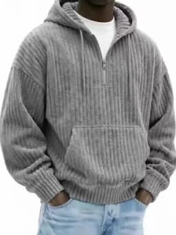 2026 Men Vintage Knit Zip Hoodie, Loose Pullover Sweatshirt, Long Sleeve Casual Streetwear Daily Autumn Winter Tops