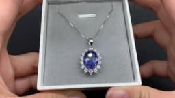 Newshe 6.4 Ct Oval Shape Blue AAAAA Zircon Pendant Solid 925 Sterling Silver 18 Inches Chain Necklace for Women