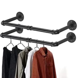 American Style Wall Mounted Clothes Rack Industrial Iron Water Pipe Design Clothing Hanger Multi-Functional Display