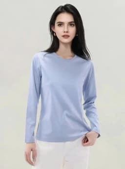 SuyaDream Women Solid T Shirts Silk Cotton Blend Plain O Neck Long Sleeved Tee 2025 Spring Autumn Basic Top White Black