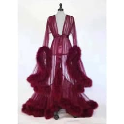 Sexy Feather Perspective Flared Sleeve Trailing Long Dress with Multiple Colors Available Mesh Women's Loose Pregnant Dress
