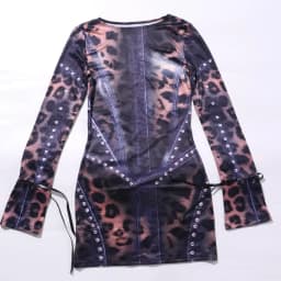Weird Puss Patchwork Print Dress Women o-Neck Lace-Up Full Sleeve Hottie Trend Skinny Stretch Peach Hip Mini Bodycon Streetwear