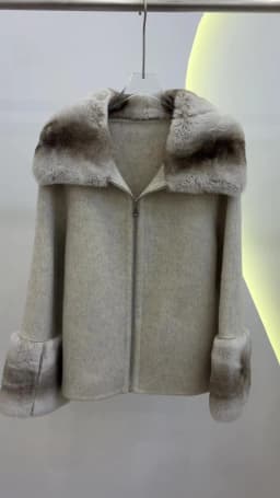 2026 Winter Women's Real Natural Rex Rabbit Fur Collar Coat Wool Cashmere Jacket Luxury Warm Thick Female Coat