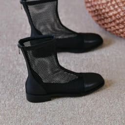 Women's Summer Breathable Mesh Ankle Boots - Square Toe Block Heel Back Zip Versatile Commute Sandal Boots