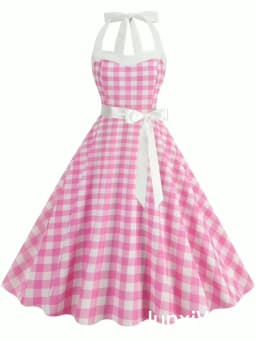 Women Summer Party Dress With Belt Polka Dot Print Halter Hepburn Robe 50s 60s Vintage Dresses