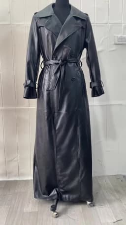 Mauroicardi Spring Autumn Waterproof Black Soft Pu Leather Trench Coat for Women Belt Double Breasted Floor Length Overcoat 2025