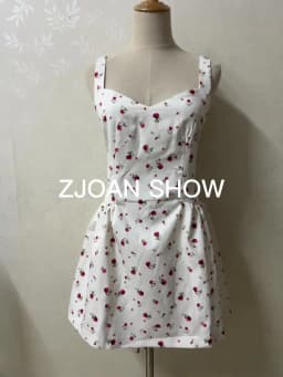 Sexy Beige With Red Floral Print V Collar Sling Mini Dress Women Backless Low Waist Ruched Swing Dresses Femme Vestidos Robe