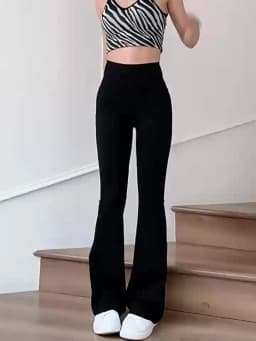 Women's Spring and Summer High-Waisted Tight-Fitting Flared Pants, Slim Leg Long Black Pants, Thin Wide Leg Pants for Slim Women