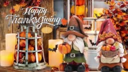 Hodao Resin Fall Gnome Figurine Set, 2-Piece Thanksgiving Gnome Figure Model with Pumpkin, Harvest Basket, Autumn Leaves and White Beard, Collectible Tabletop Shelf Sitter Decor for Fireplace Mantel Tiered Tray Home Display, Rustic Farmhouse Holiday Gift