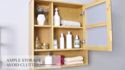 Wall Medicine Cabinet Cupboard Natural Bamboo Bathroom Vanity Mirror 5 Open Storage Shelf