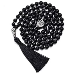 8mm Matte Black Agate Beads Knotted 108 Mala Necklace Meditation Yoga Declaration Tibetan Tassel Tree of Life Pendant Jewelry