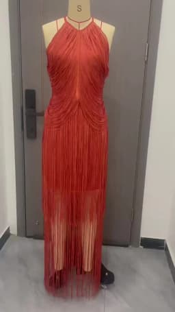 Women Dresses 2026 Spring Summer New Solid Color Temperament Hanging Neck Tassel Design Sleeveless Slim Fit Long Dress