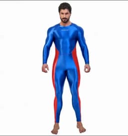 AMORESY Draco Men Oily Glossy Elastic Patchwork Jumpsuit Tracksuit Bodysuit Wrestling Sport Gym Fitness Tight Overalls Sweatsuit