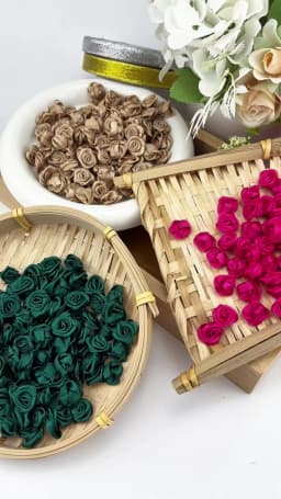 (100 Pcs/pack) 10*10mm Mini Fresh Pink Ribbon Flowers Small Size Satin Ribbon Artificial Flower Craft Festive Party Decoration