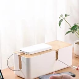 Cable Storage Box Wooden Power Line Storage Case Dustproof Charger Socket Organizer Wire Case Home Cable Winder Organizer