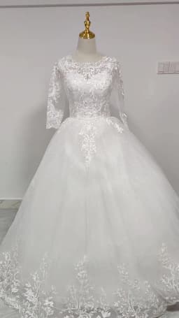 Boat Neck Wedding Gown With Train 2026 Three Quarter Sleeve Lace Up Bridal Ball Gown Robe De Mariee Vestido De Noiva Customized