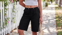 Women’s Summer y2k Vintage Denim Cargo Shorts Drawstring Harajuku Loose Knee Length Jean Baggy Shorts with Pocket Streetwear
