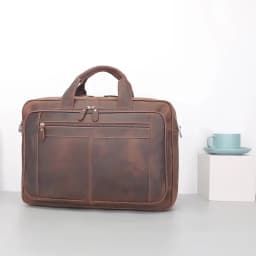 High Quality Genuine Leather Men Briefcase Business Bag Crazy Horse Leather Large 17'inch Laptop Bag Male Portfolio Office Case