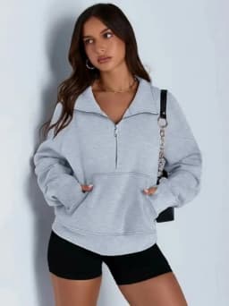 Autumn and winter women's long-sleeved top with a half-zipper loose design, casual long-sleeved sporty versatile sweatshirt