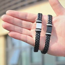 Initials Leather Bracelet for Men Boys,Stainless Steel A-Z 26 Letter Charm Woven Wristband,Casual Jewelry Gift to Father Husband