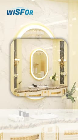 LED Bathroom Mirror Oval Illuminated Wall Mirror Aluminum Gold Frame Memory Anti-fog 3 Changeable Color, IP56 800/1000/1200MM