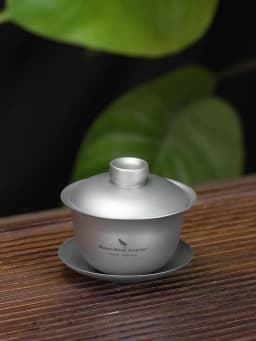 Boundless Voyage Double-Walled Titanium Teacup Chinese Traditional Tea Bowl 100ml Kung Fu Gaiwan Anti-Scalding Tea Set Ti3143D
