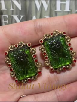Rectangle Gold Color Green Earrings Studs Antique Relief Palace Glass Luxury Woman Elegant Wedding Charm Vintage Jewelry 2025