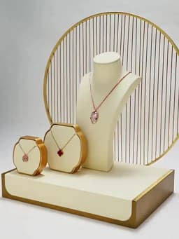 Jewelry Exhibitor Set Display Stand Beige Props for Jewelry Store Counter Window Display Necklace Earrings Organizer Showcase