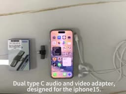 OTG Double USB Type C PD 15W Charger to Type C Jack AUX Audio Headphones Splitter Adapter for iPhone 15 Pro Max Samsung Xiaomi